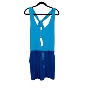 ENVI Keyhole Back Dress L Blue Tank Sleeveless Colorblock Cinched Waist USA NWT